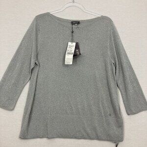 New Basler Silver Metallic Boat Neck Stretch Pullover Top size 16